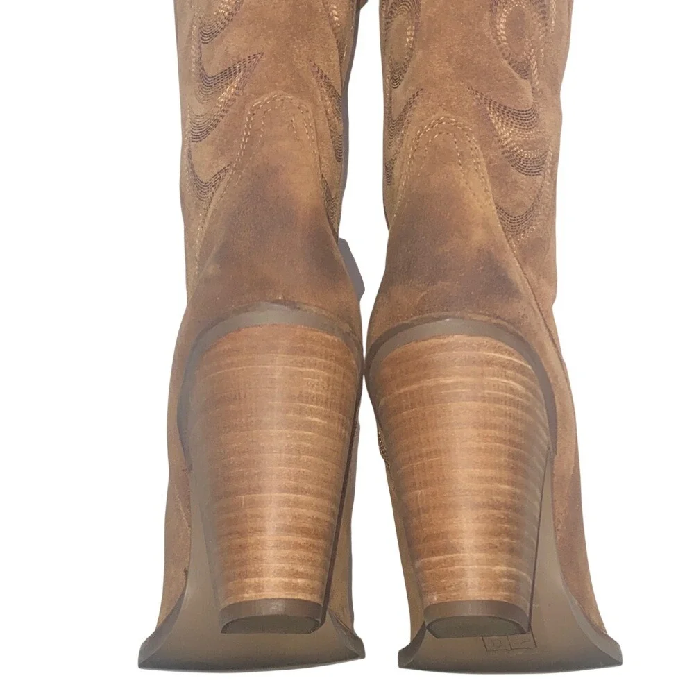 Dingo Whiskey Brown Suede Over The Knee Western Cowboy Boots‎ Pointed Toe Heel